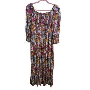 Melrose And Market Bohemian Empire Waist Puff Sleeve Floral Midi Dress Size L